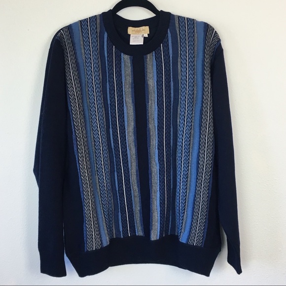 Italian Merino Wool Vertical Stripe Dad Sweater - Picture 2 of 5